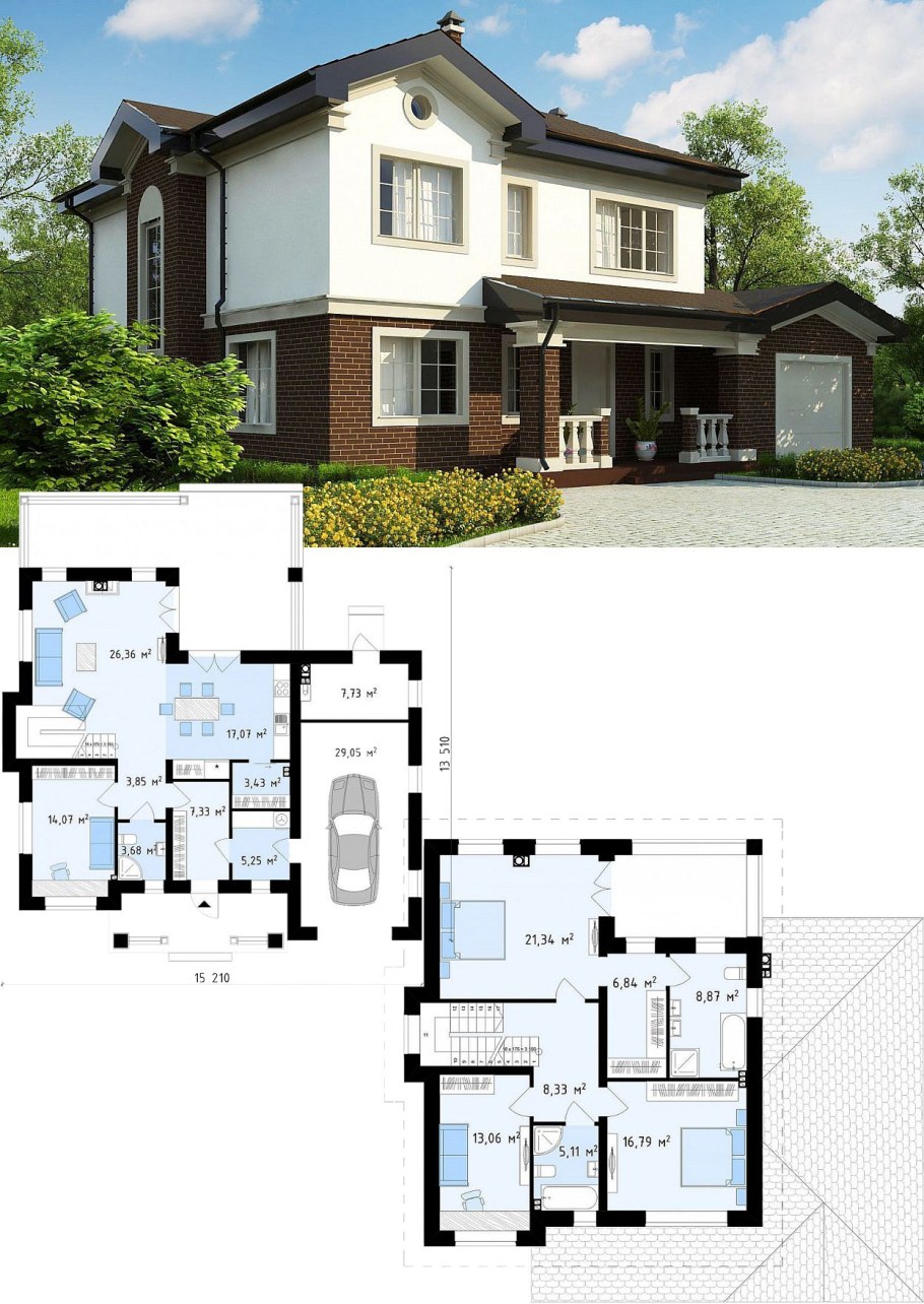 Дом коттедж с планом современный