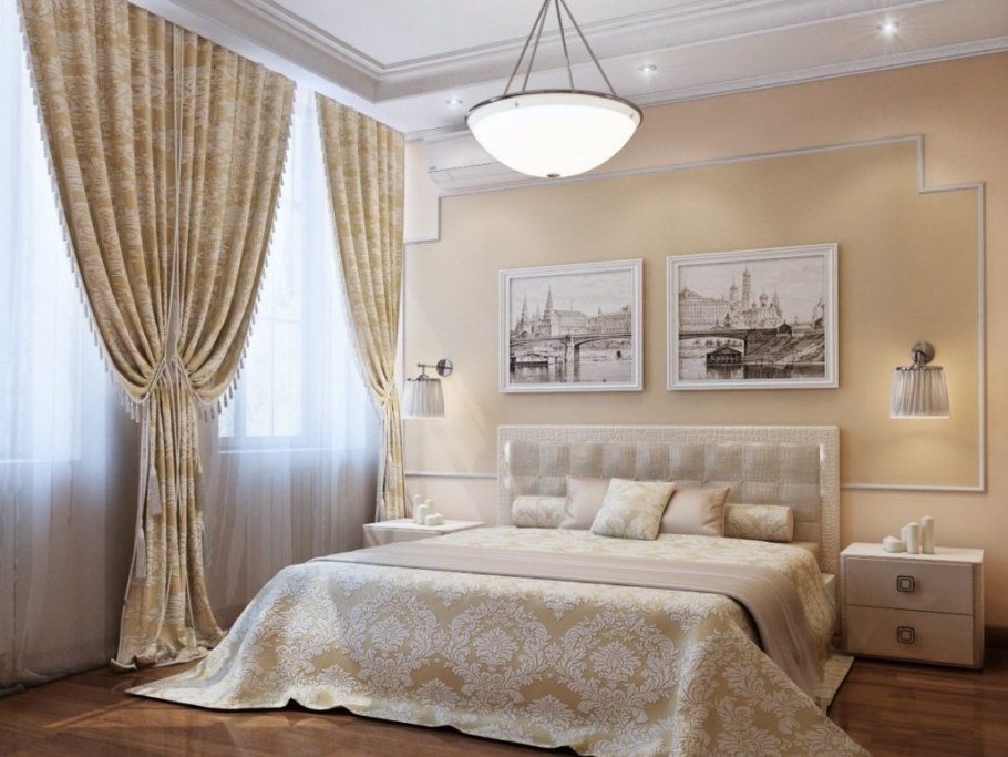 Занавески в спальню кремового оттенка