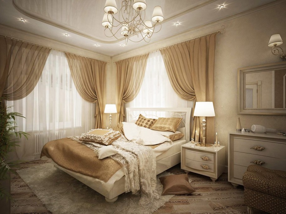 Спальня в классическом стиле в кремовых тонах