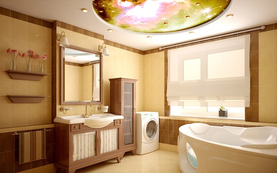 Интерьер потолка в ванной комнате