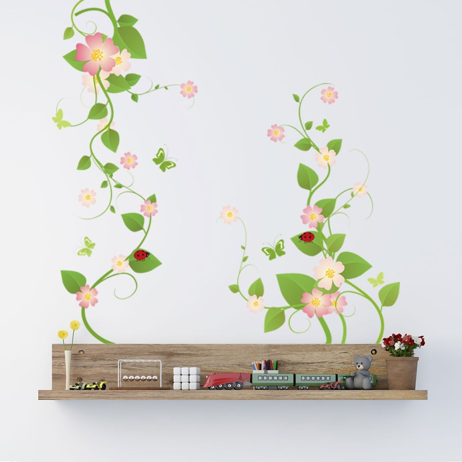 Акриловые наклейки Цветущая лоза зеленый