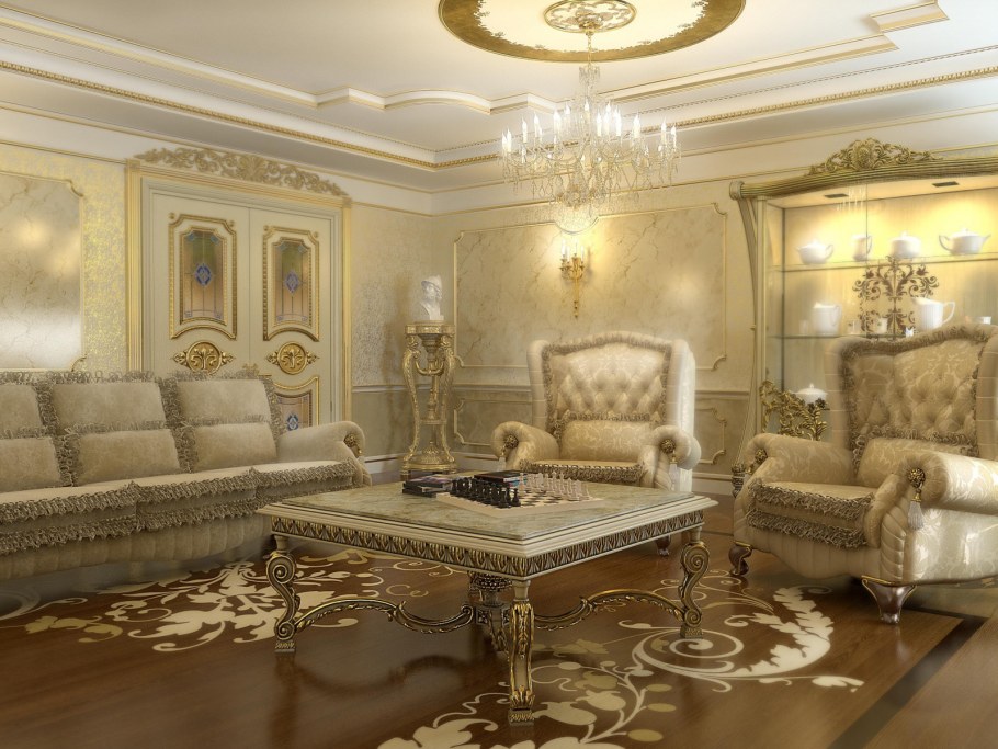 Обои в стиле Барокко в интерьере гостиной