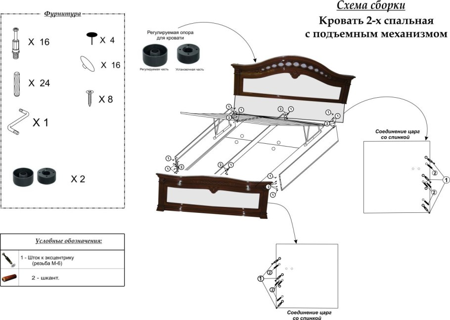 Схема сборки кровати с подъемным механизмом