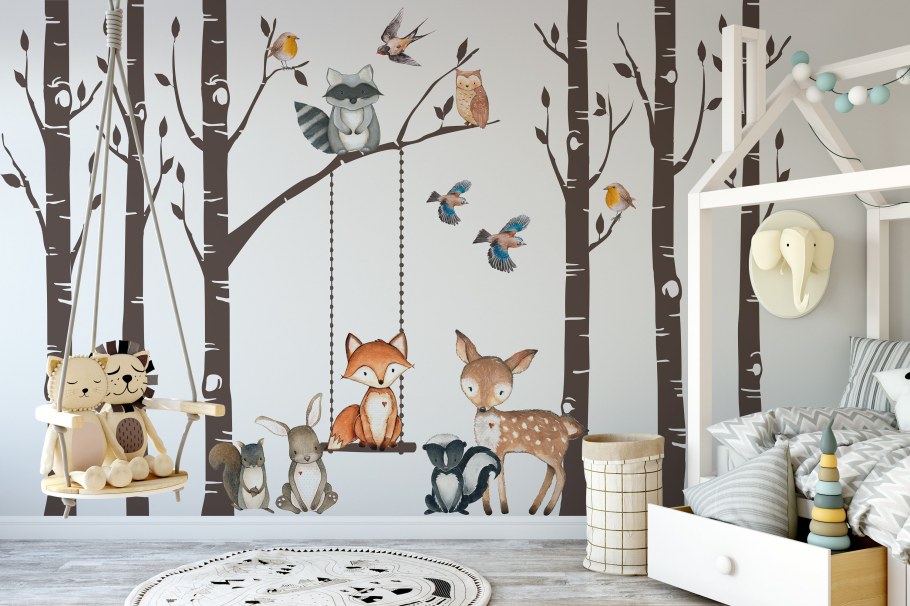 Woodland Nursery Wall Decor 6 Birch Trees Fox & friends Fox - Etsy