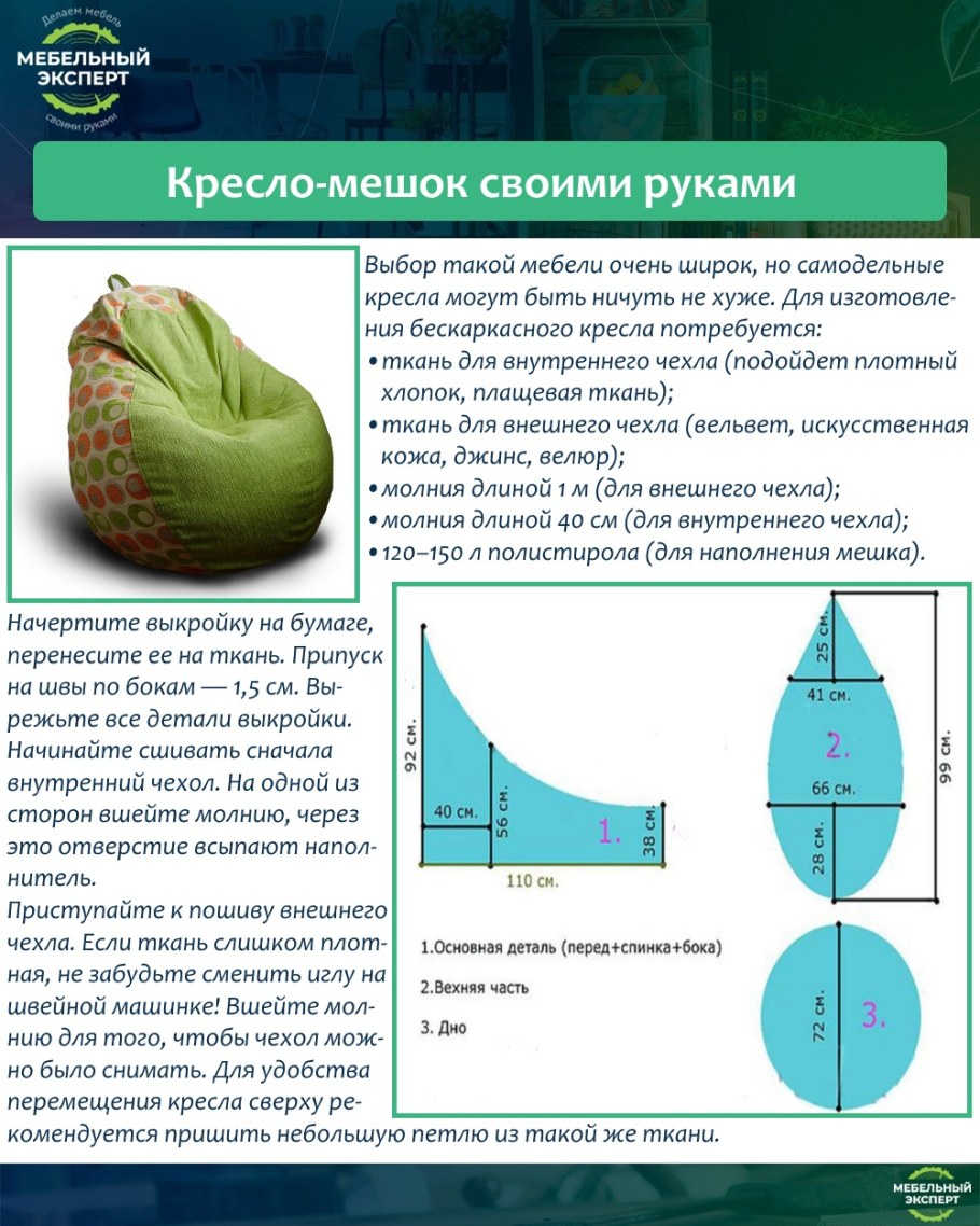 Кресло-груша своими руками: выкройка и советы - интернет магазин бескаркасной мебели Toypuf