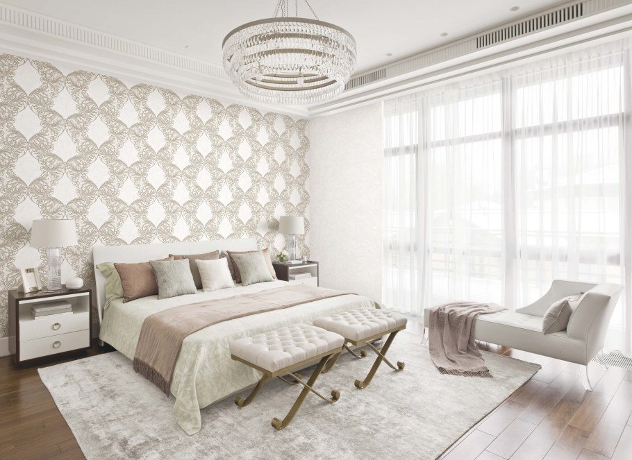 Красивые светлые обои в спальню