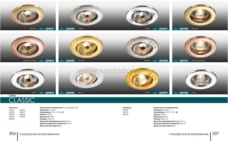 Встраиваемый светильник Novotech Classic 369696