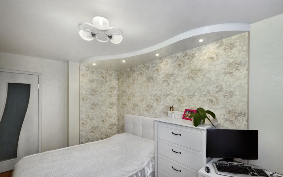 Двухуровневые натяжные потолки 12 кв спальня