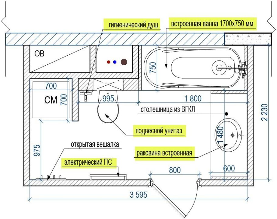 Ванна на плане чертежа