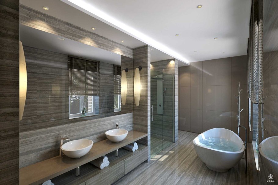 Ванная в современном стиле в коттедже