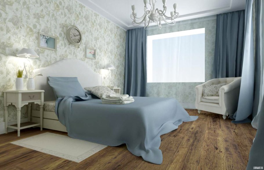 Спальня в бело голубых тонах в стиле Прованс