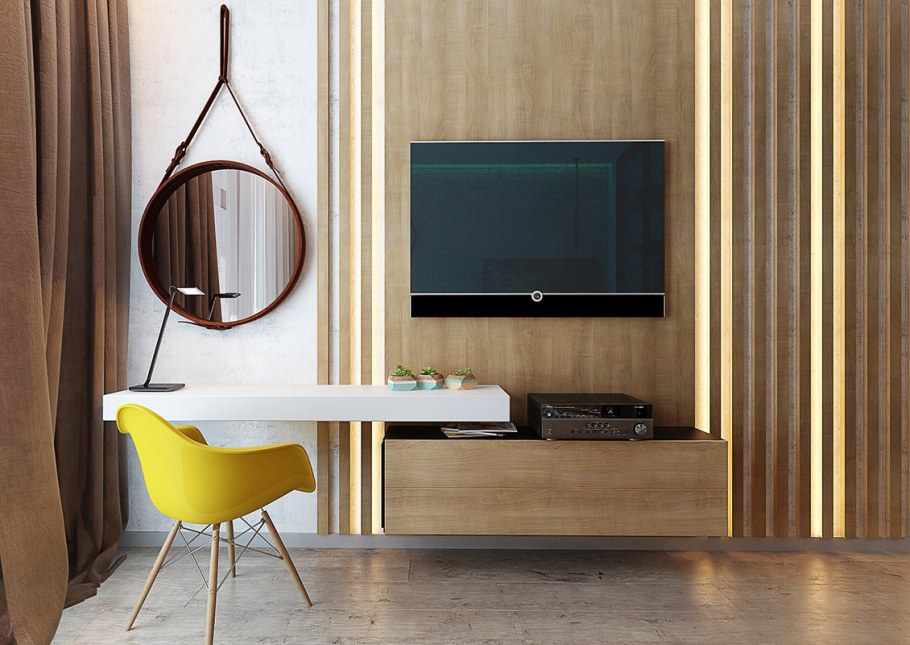 Рейки на стене с телевизором