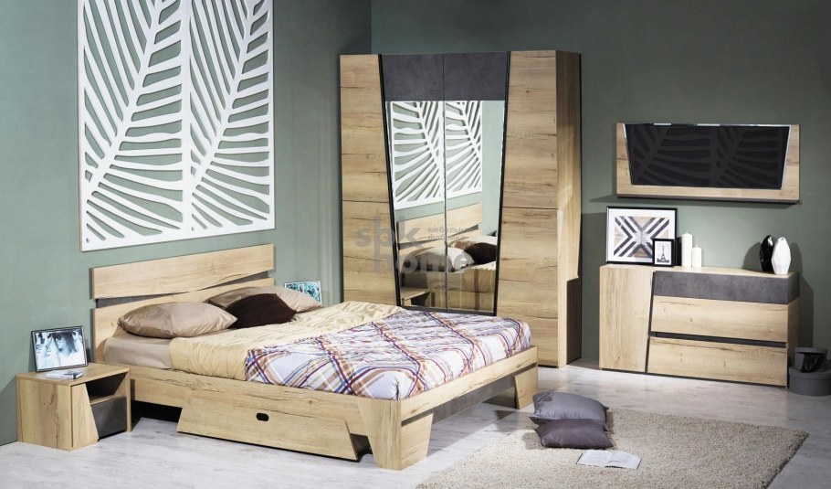 Спальня Альфа дуб Галифакс серая лава