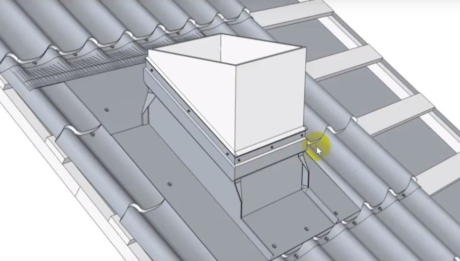 Узел примыкания металлочерепицы к Вентшахте
