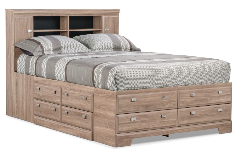 Современные кровать с ящиками и полками