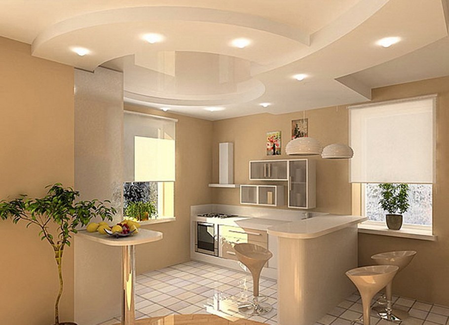 Потолок гипсокартон кухня