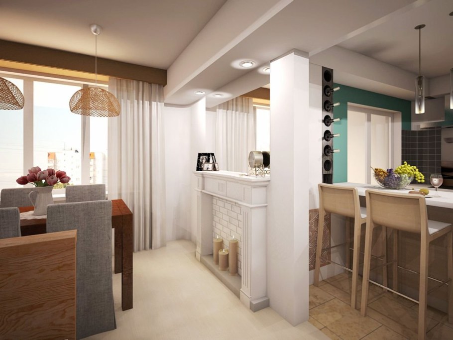 Колонна между кухней и гостиной