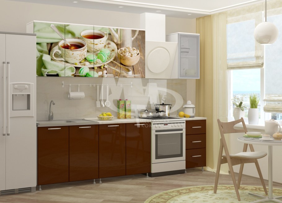 Кухня фотопечать закат 1,8м (белый шагрень/шоколад)