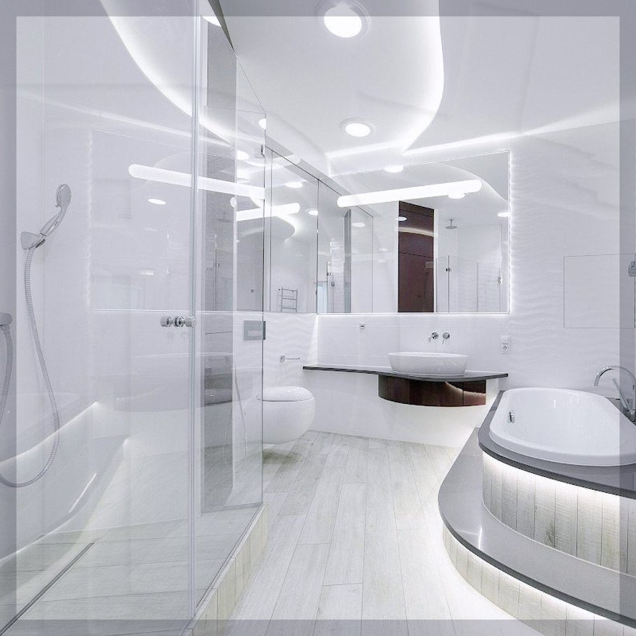 Двухуровневый натяжной потолок в ванной