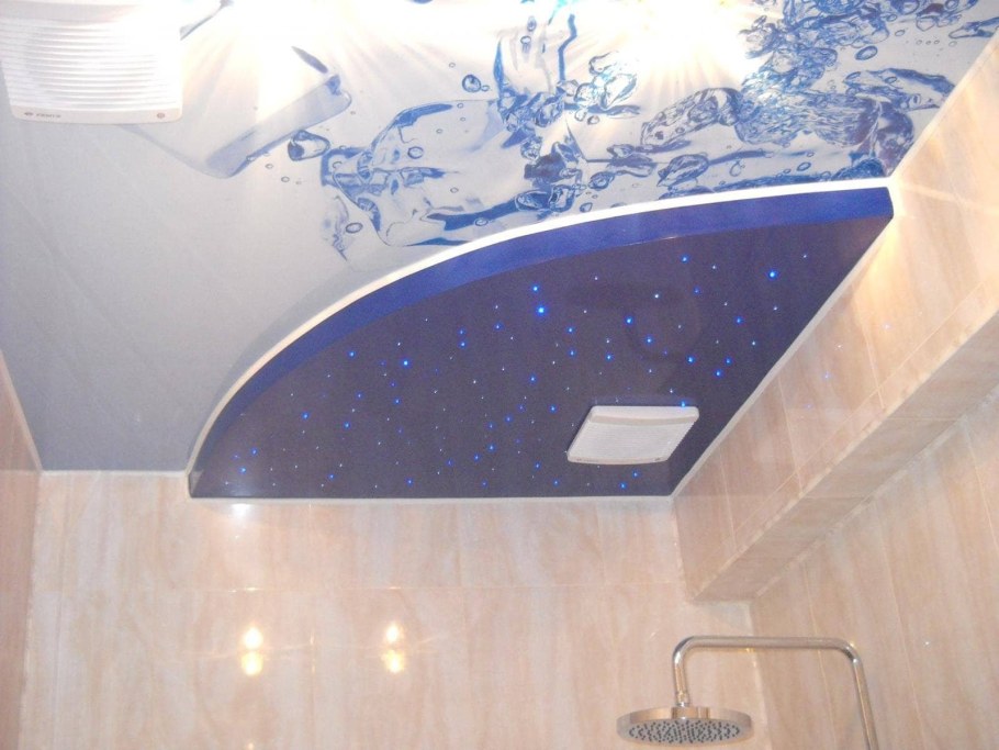 Двухуровневые натяжные потолки в ванную