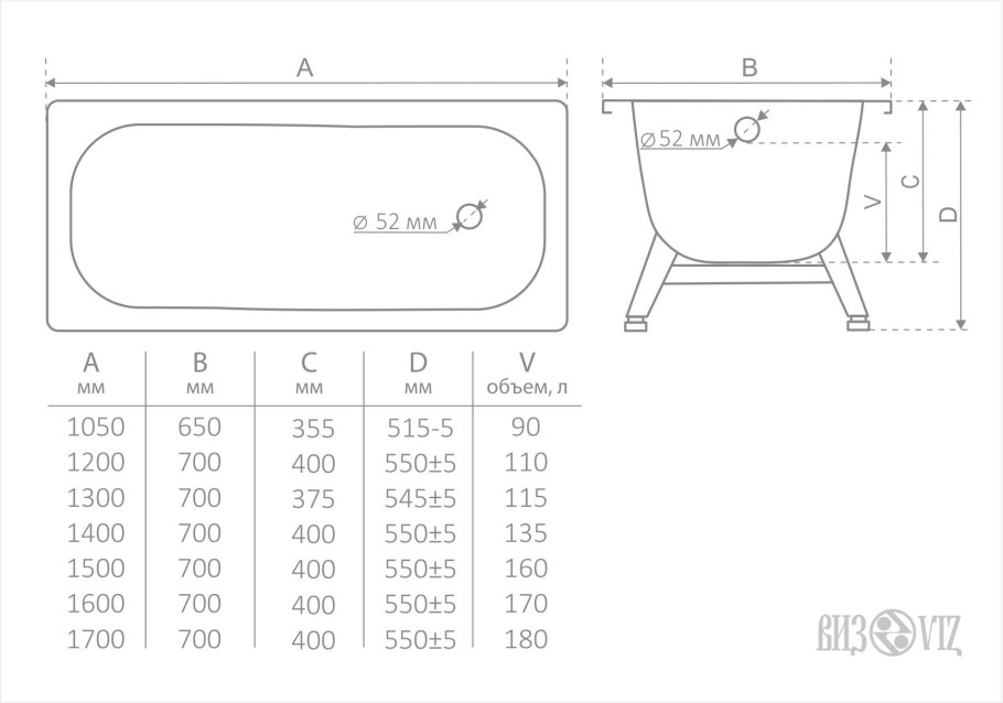 Ванна стальная Marion с опорной подст. 170*70*40