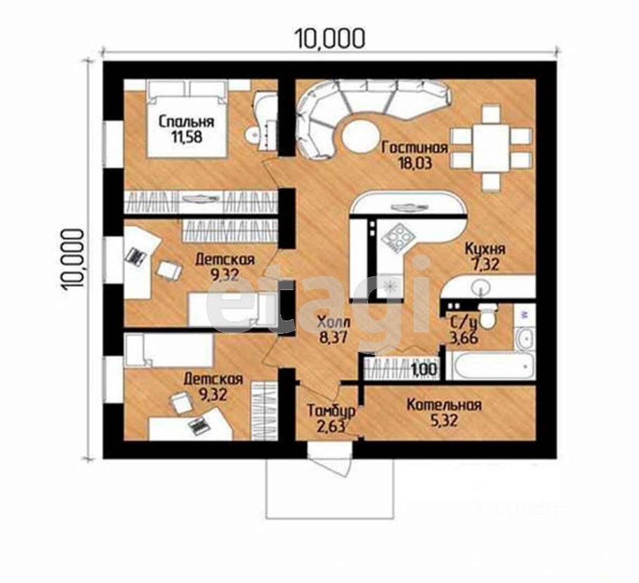 Дом 10 на 10 одноэтажный проект