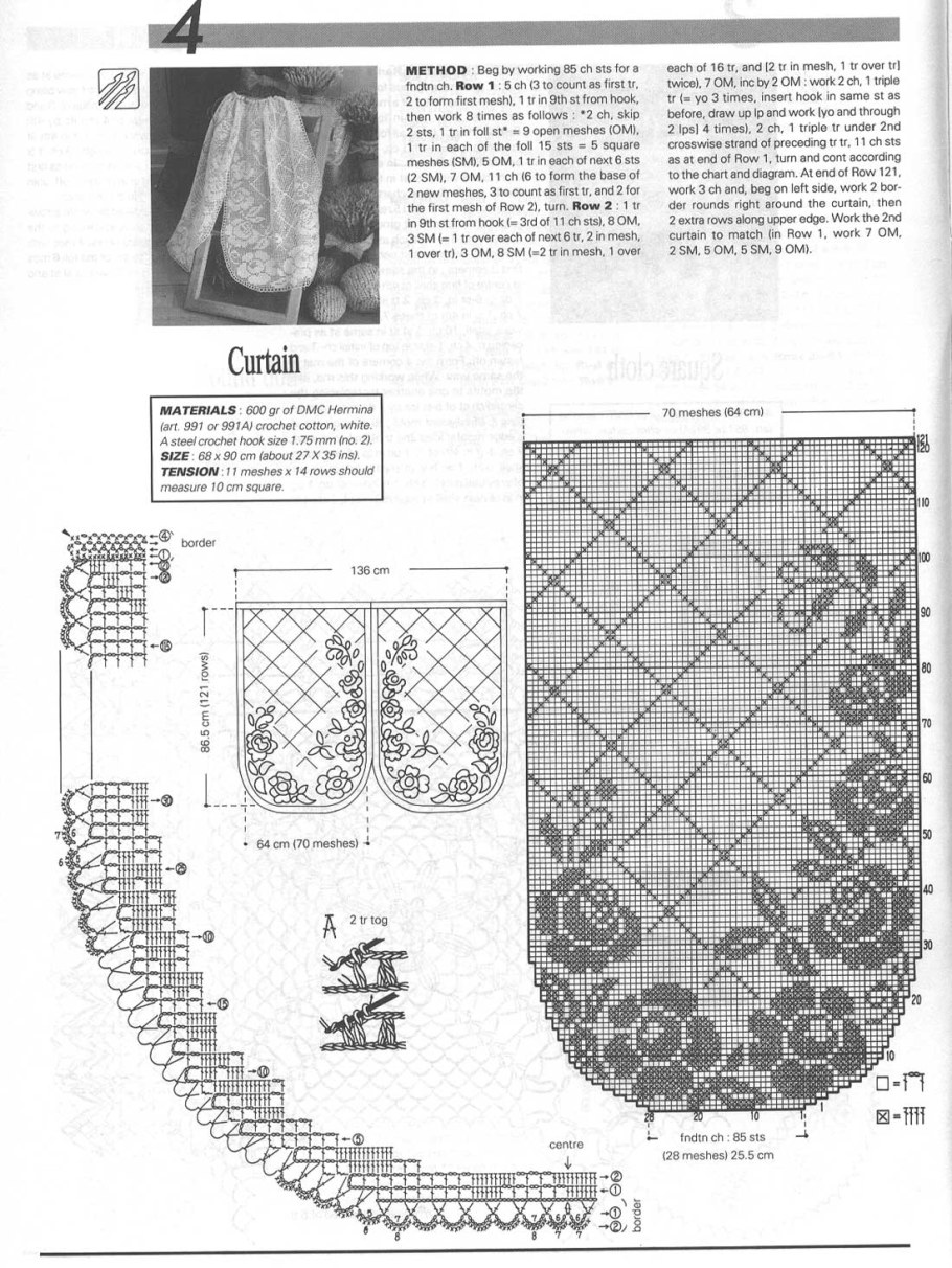 Филейная занавеска крючком схемы