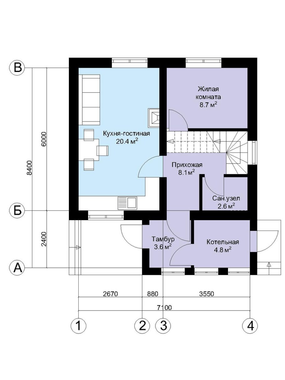 Проект дома из сибита 8х8 одноэтажный