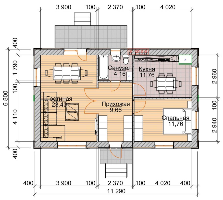 Дом 6х10 одноэтажный планировка