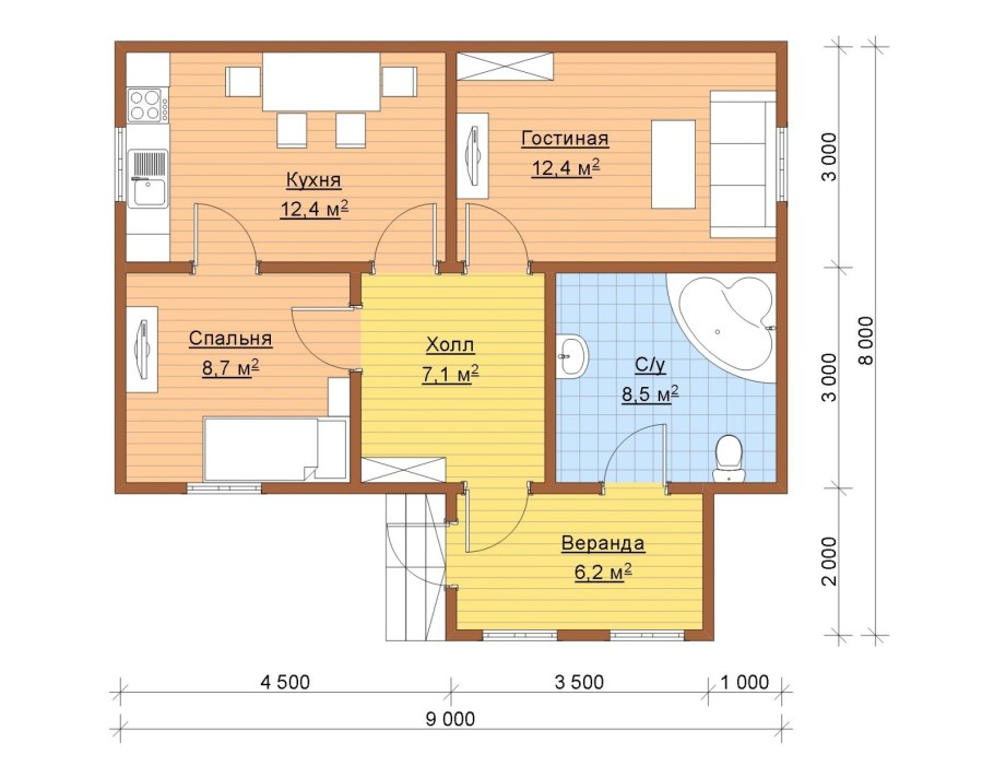 Дом из бруса 60 м2 одноэтажный