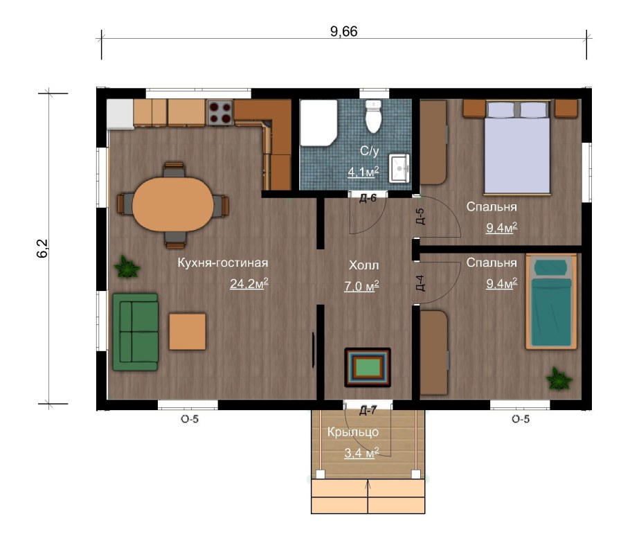 Одноэтажный дом 6х10 планировка комнат