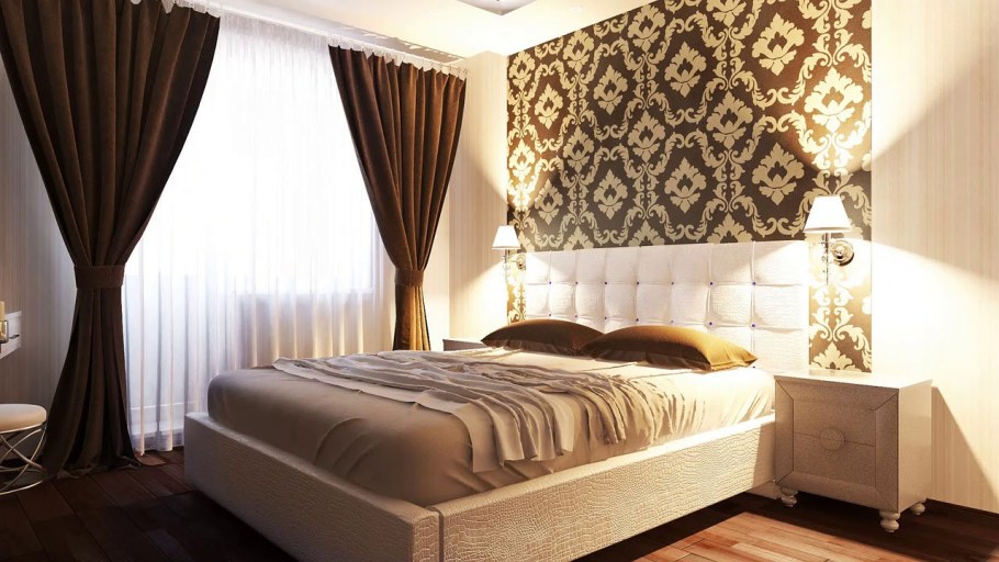 Спальня в шоколадно золотом цвете