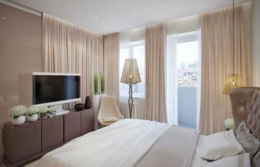 Шторы в бежевую спальню