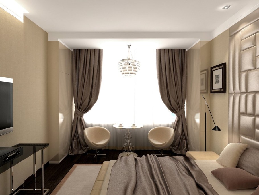Шторы цвета капучино в гостиной