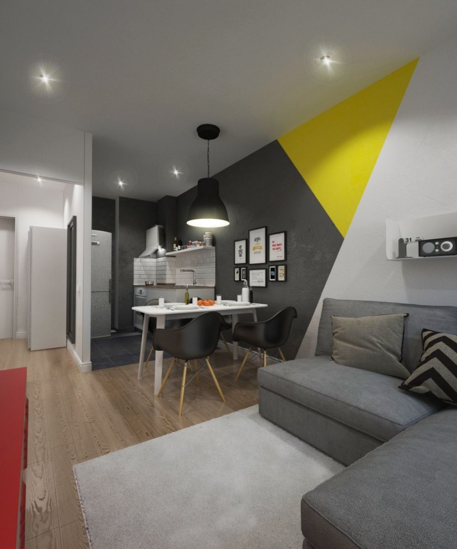 Студия с серыми стенами