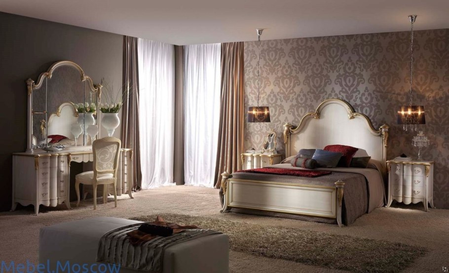 Спальня классика коричневая мебель