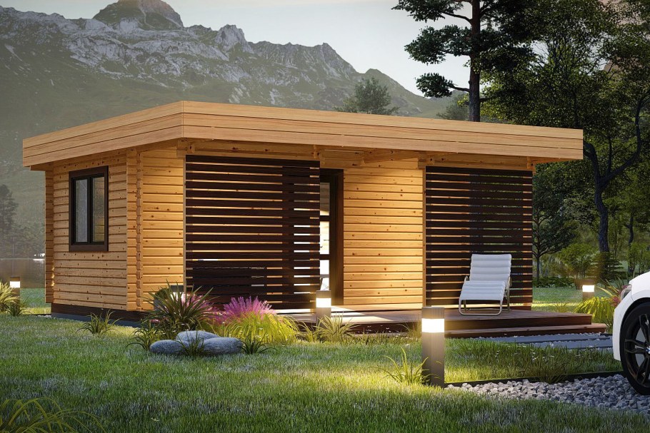 Баня с плоской крышей