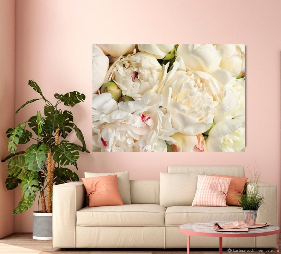 Постер белые пионы