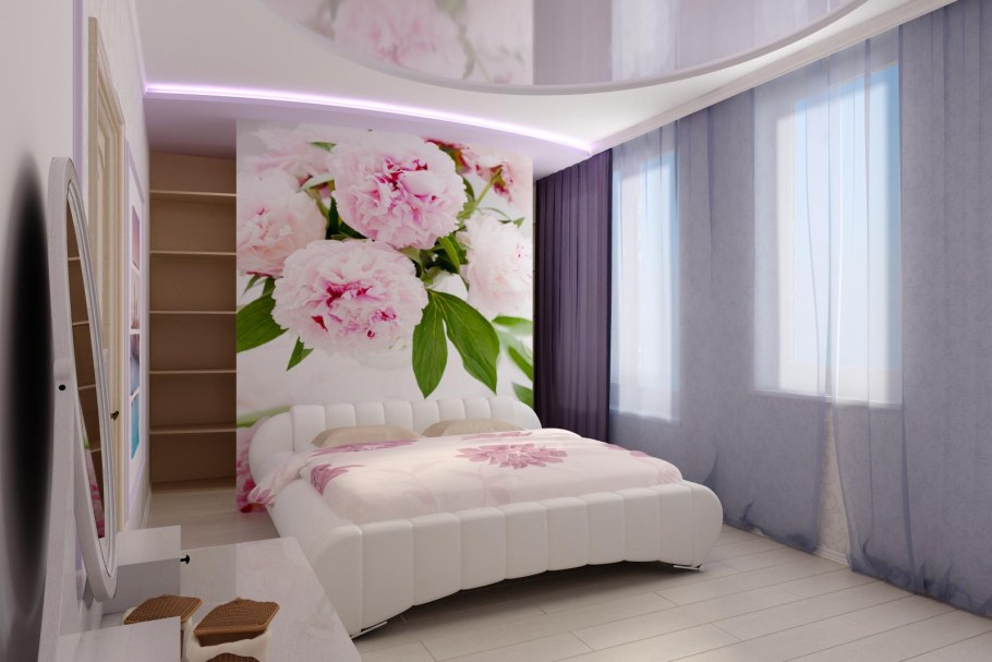 Дизайн спальни с пионами