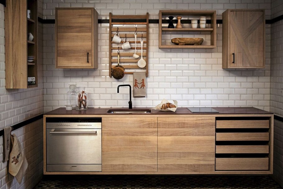 Деревянная кухня икеа в стиле лофт