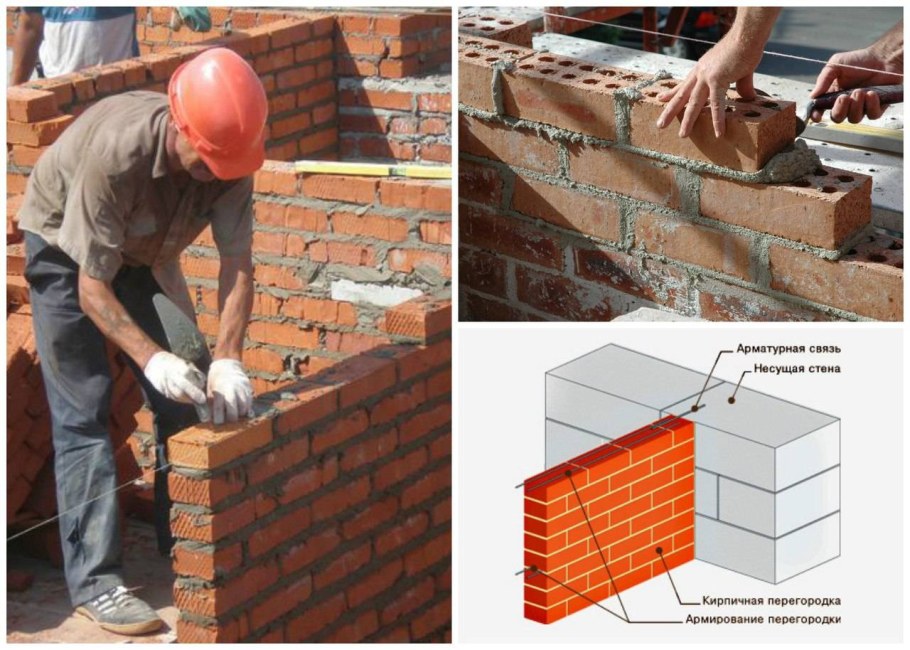 Кладка перегородок из кирпича (1/2 кирпича)