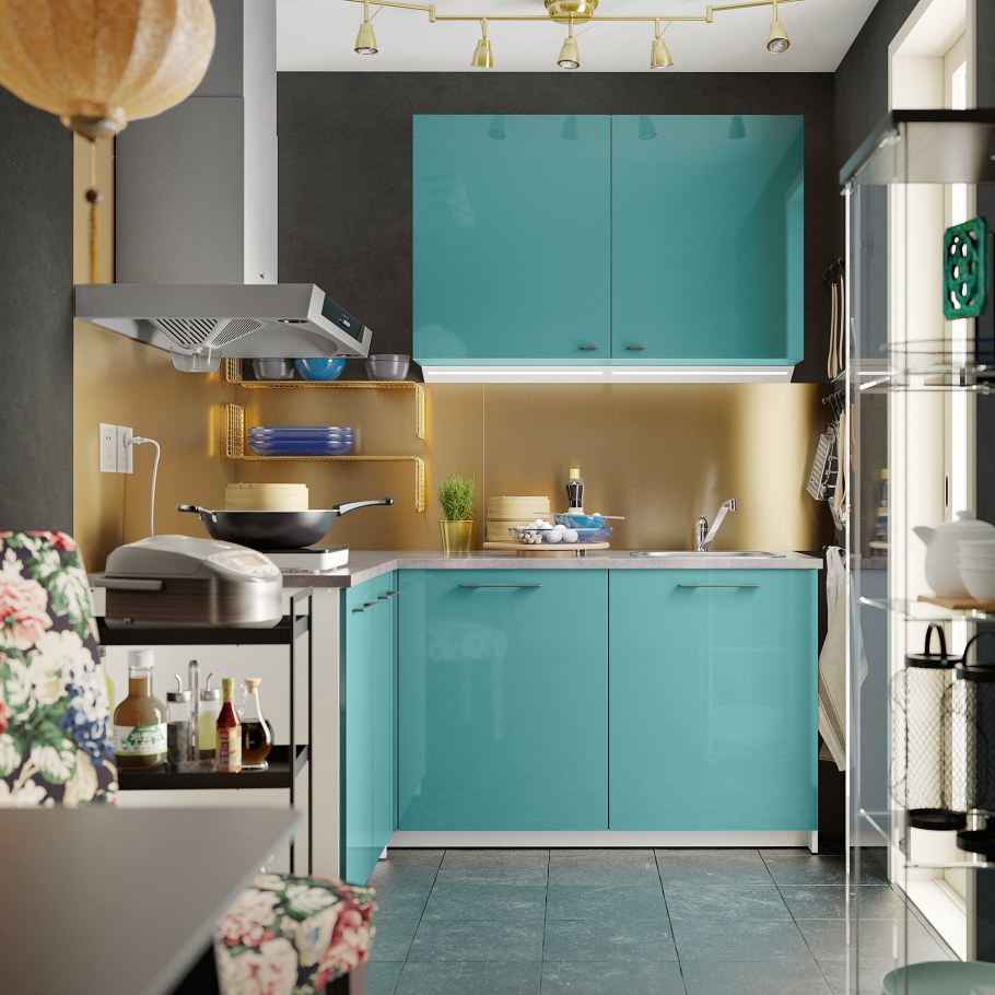 Кухня икеа КНОКСХУЛЬТ бирюзовая