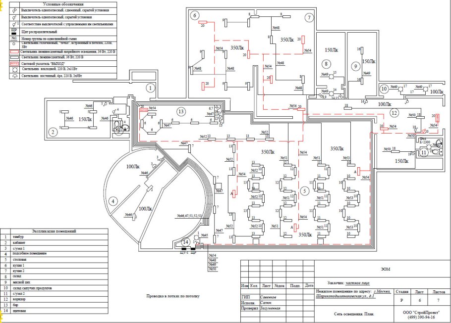 План электрики кафе