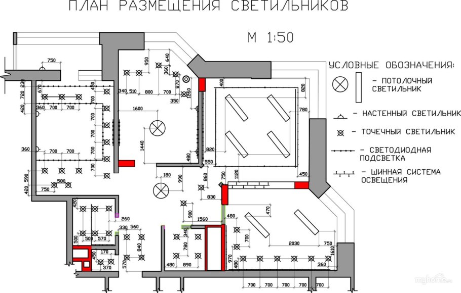 Освещение на плане обозначение