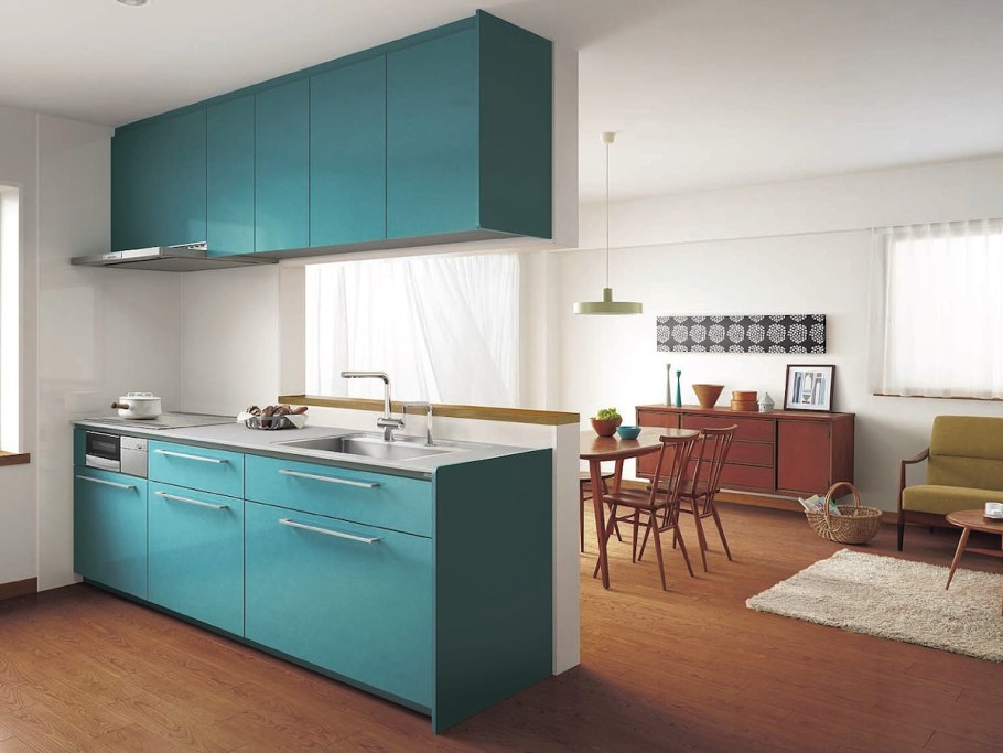 Кухня в бирюзово коричневых тонах