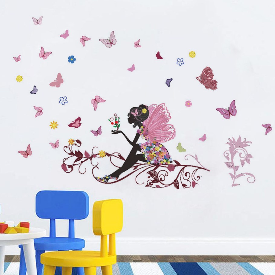 Наклейка на стену девушка с бабочками