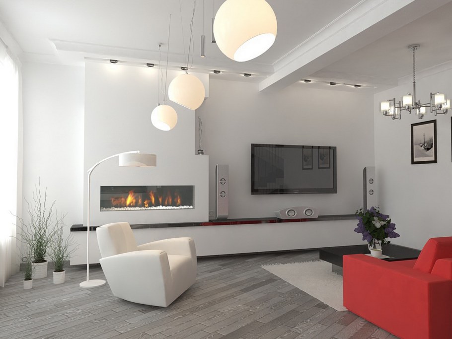 Белые стены в гостиной