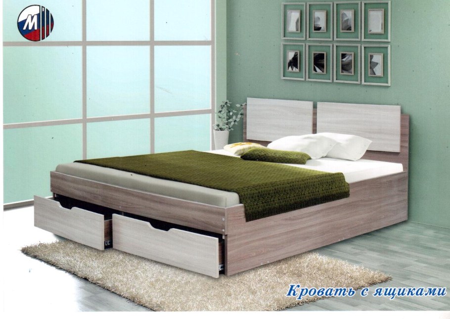 Кровать с двумя ящиками 160*200 Грааль.