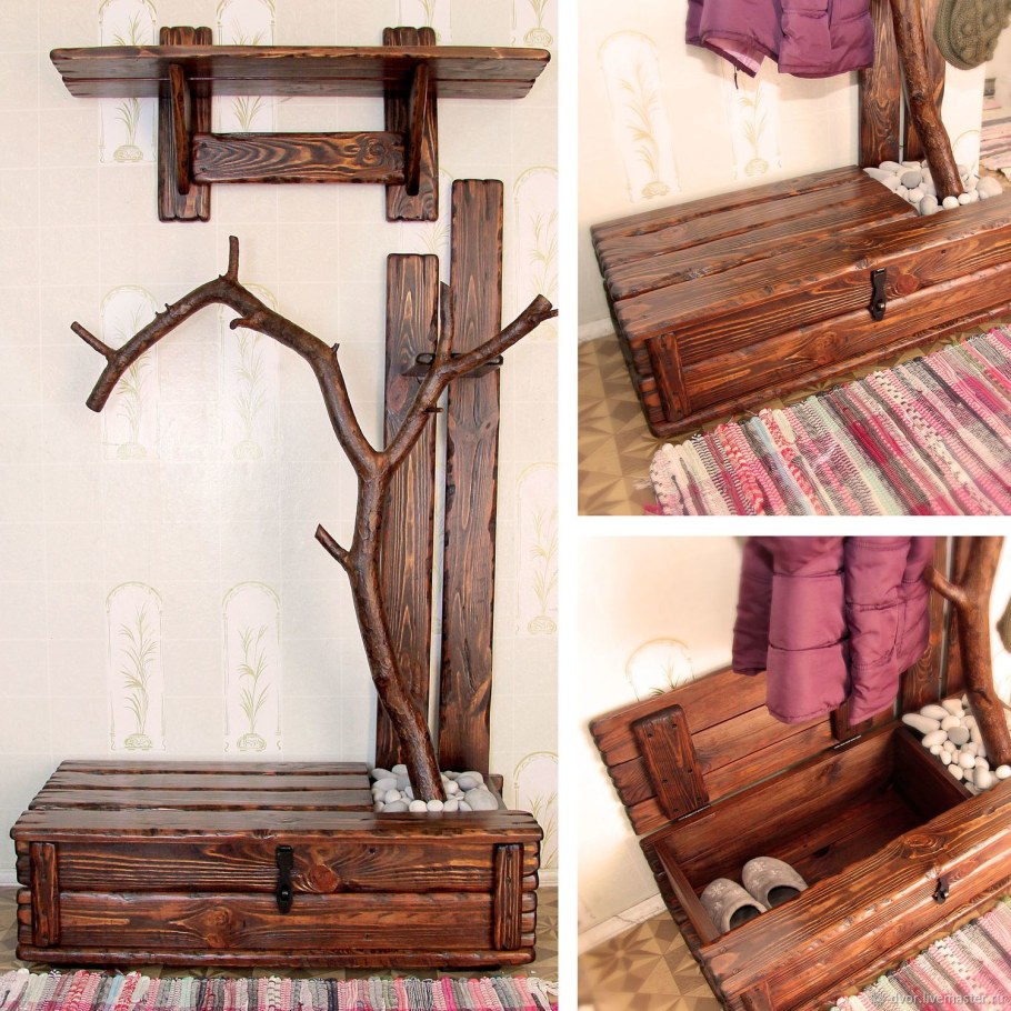 Полка для полотенец из веток