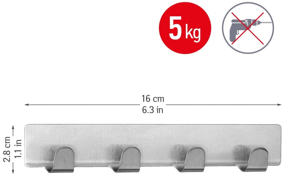 Планка 4 крючка нерж (s-00404х)